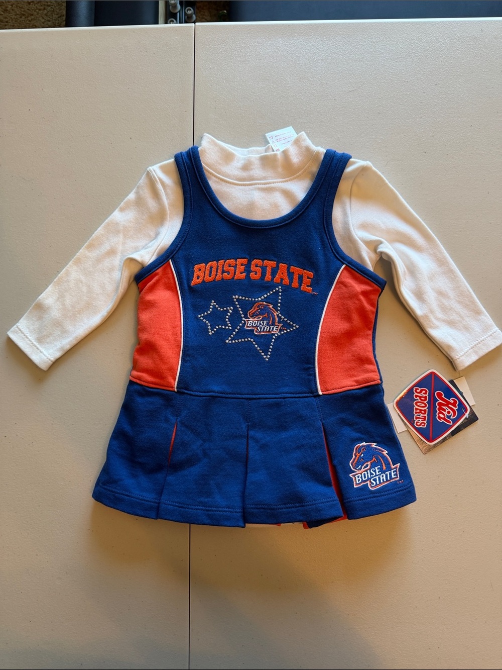 Girls' Navy & Orange Cheer Dress with White Long-Sleeve Top